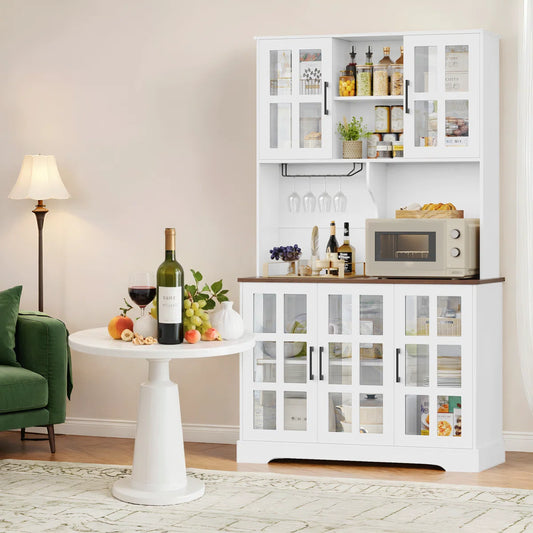 Areecia 70.9" Kitchen Pantry with 5 Glass Doors, Microwave Shelf